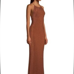 Misha Queenie Shimmer Halter Dress size Large Brown